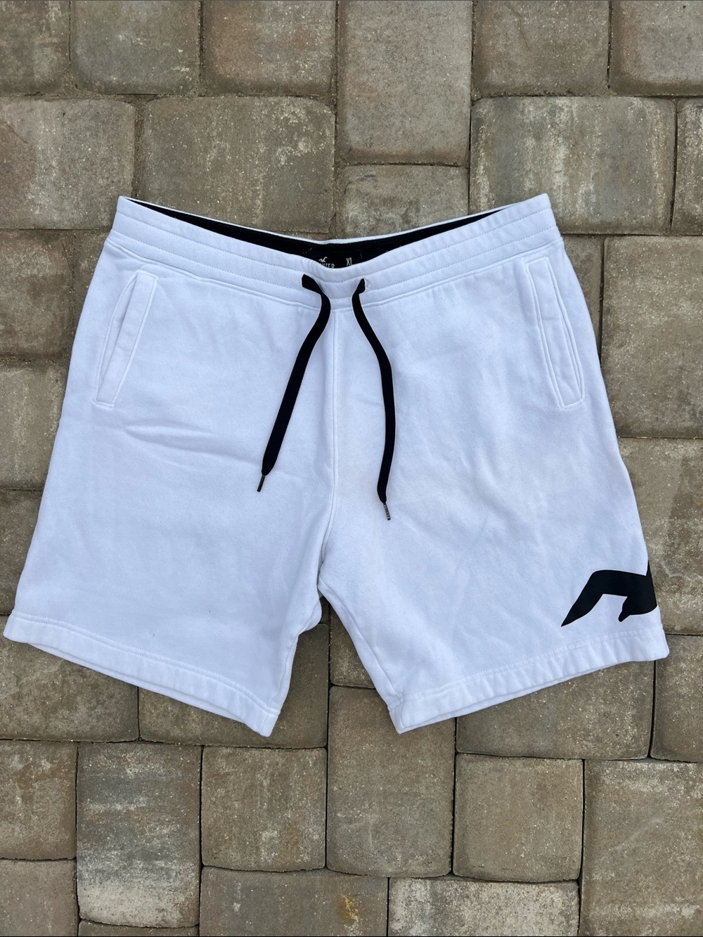 Hollister White Athletic Shorts with Black Drawstring
